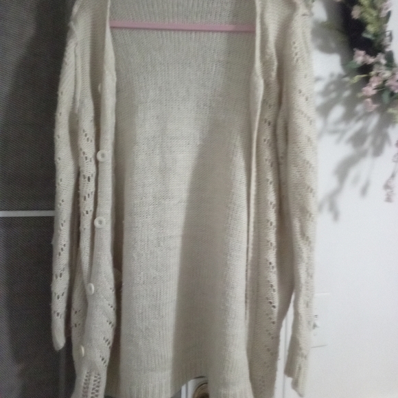 Cecico white & Beige Knit Cardigan Sweater granny common, warm soft traditional - Picture 10 of 10